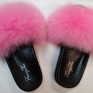 Premium Fox Fur Slides | Rose pink BAE | Foxxytoes